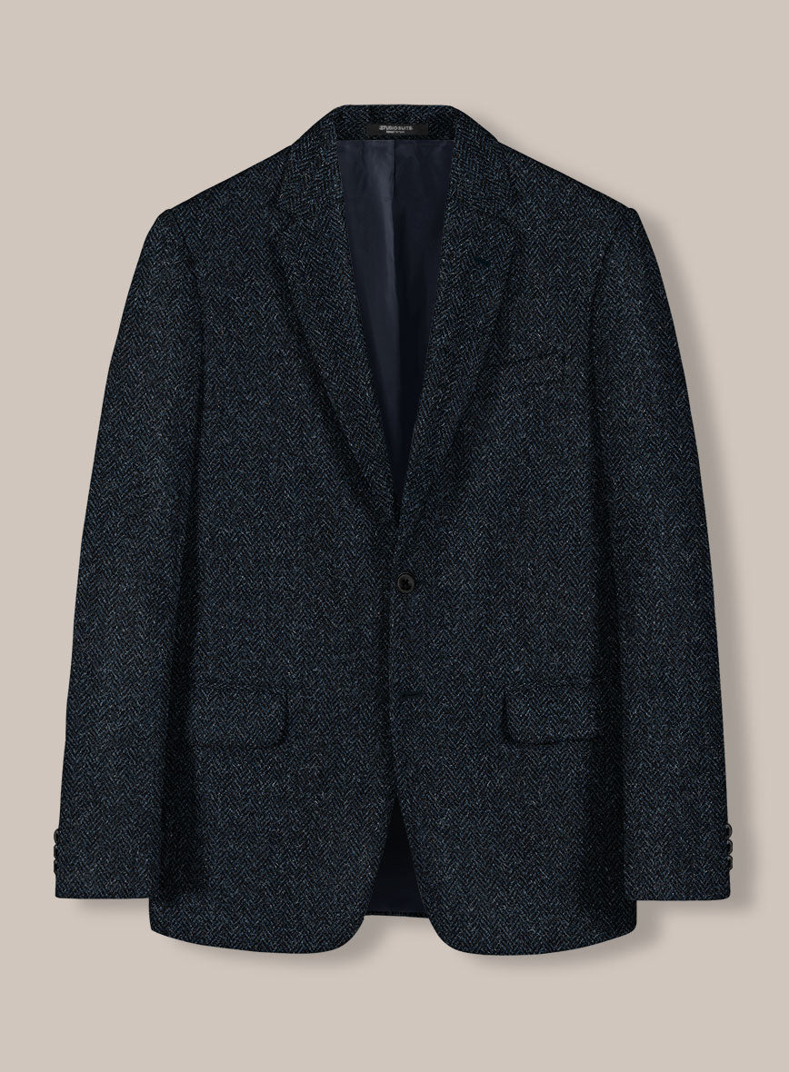 Harris Tweed Dark Blue Herringbone Suit - StudioSuits