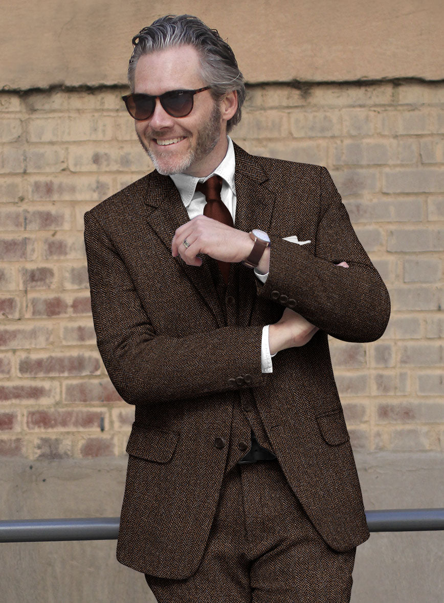 Harris Tweed Dark Brown Herringbone Jacket StudioSuits
