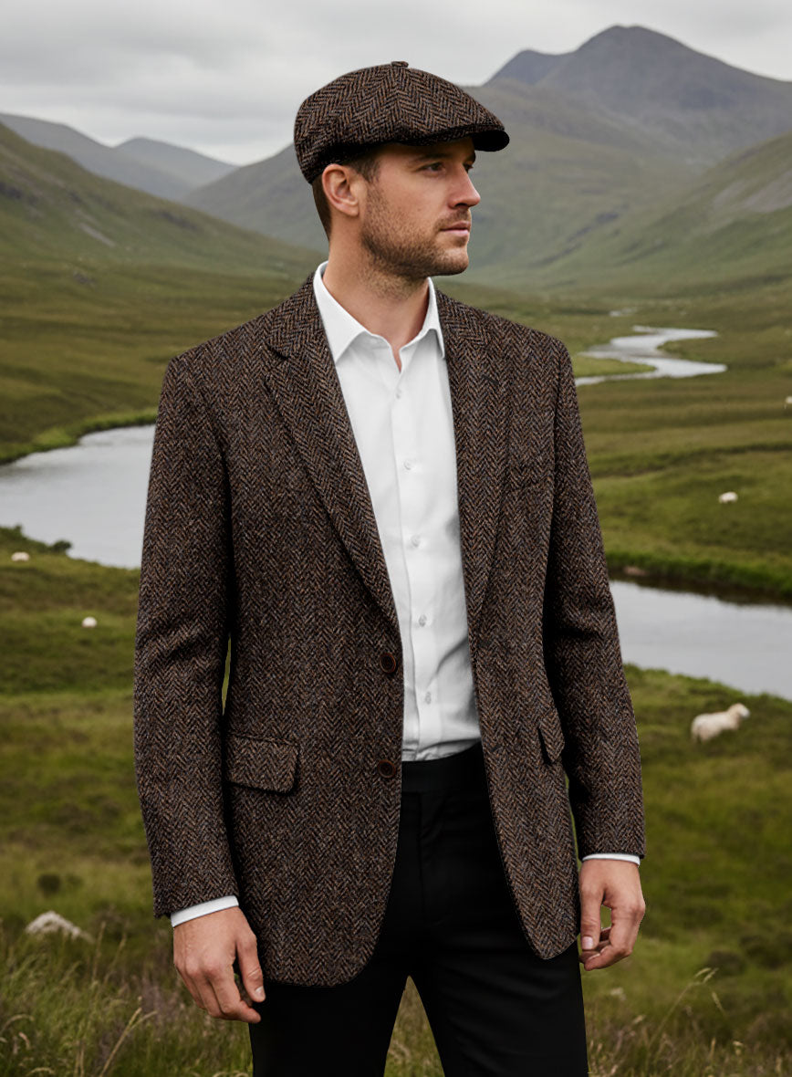 Harris Tweed Dark Brown Herringbone Suit - StudioSuits
