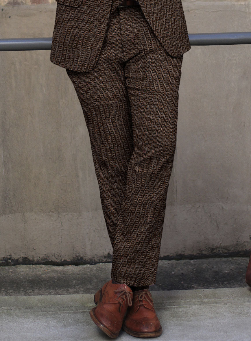 Harris Tweed Dark Brown Herringbone Pants - StudioSuits