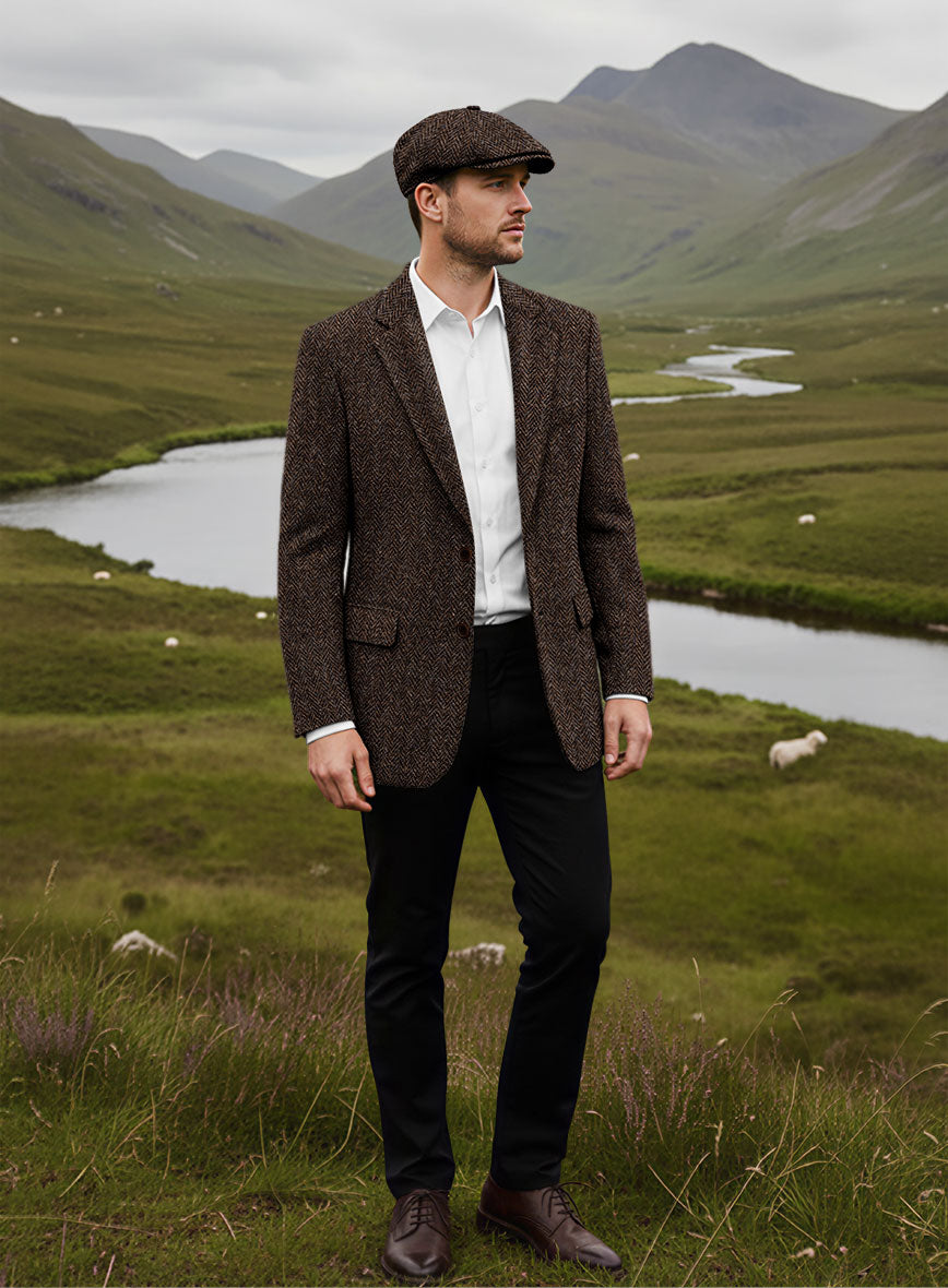 Harris Tweed Dark Brown Herringbone Suit - StudioSuits