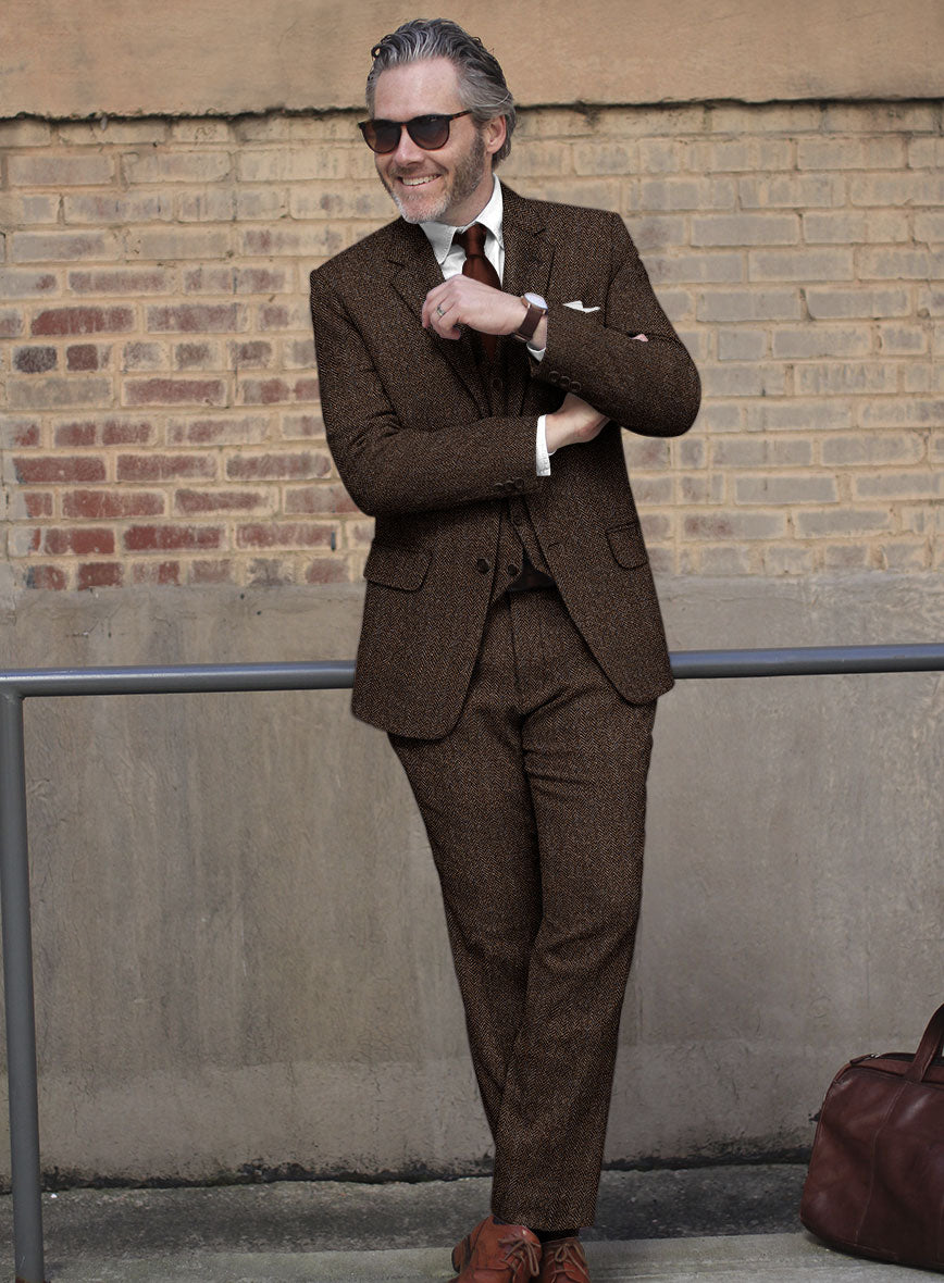 Harris Tweed Dark Brown Herringbone Suit - StudioSuits