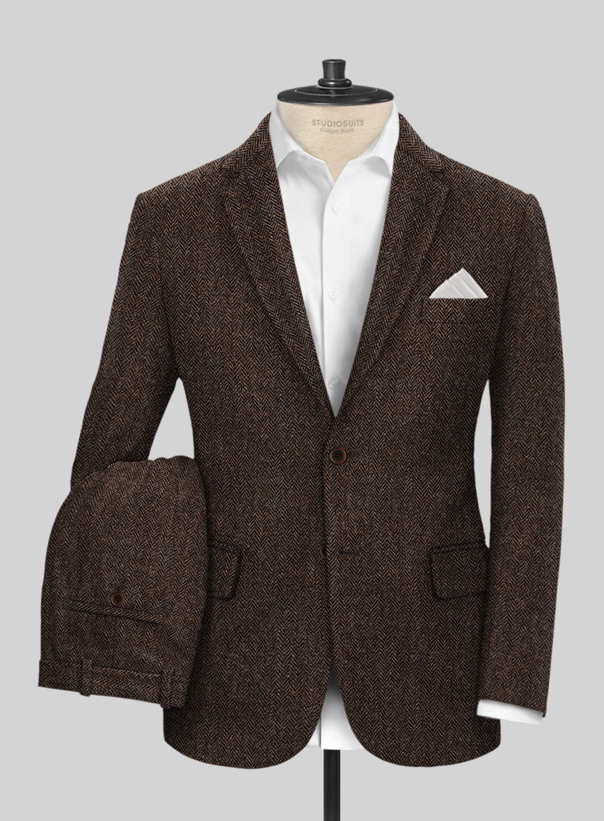 Harris Tweed Dark Brown Herringbone Suit - StudioSuits