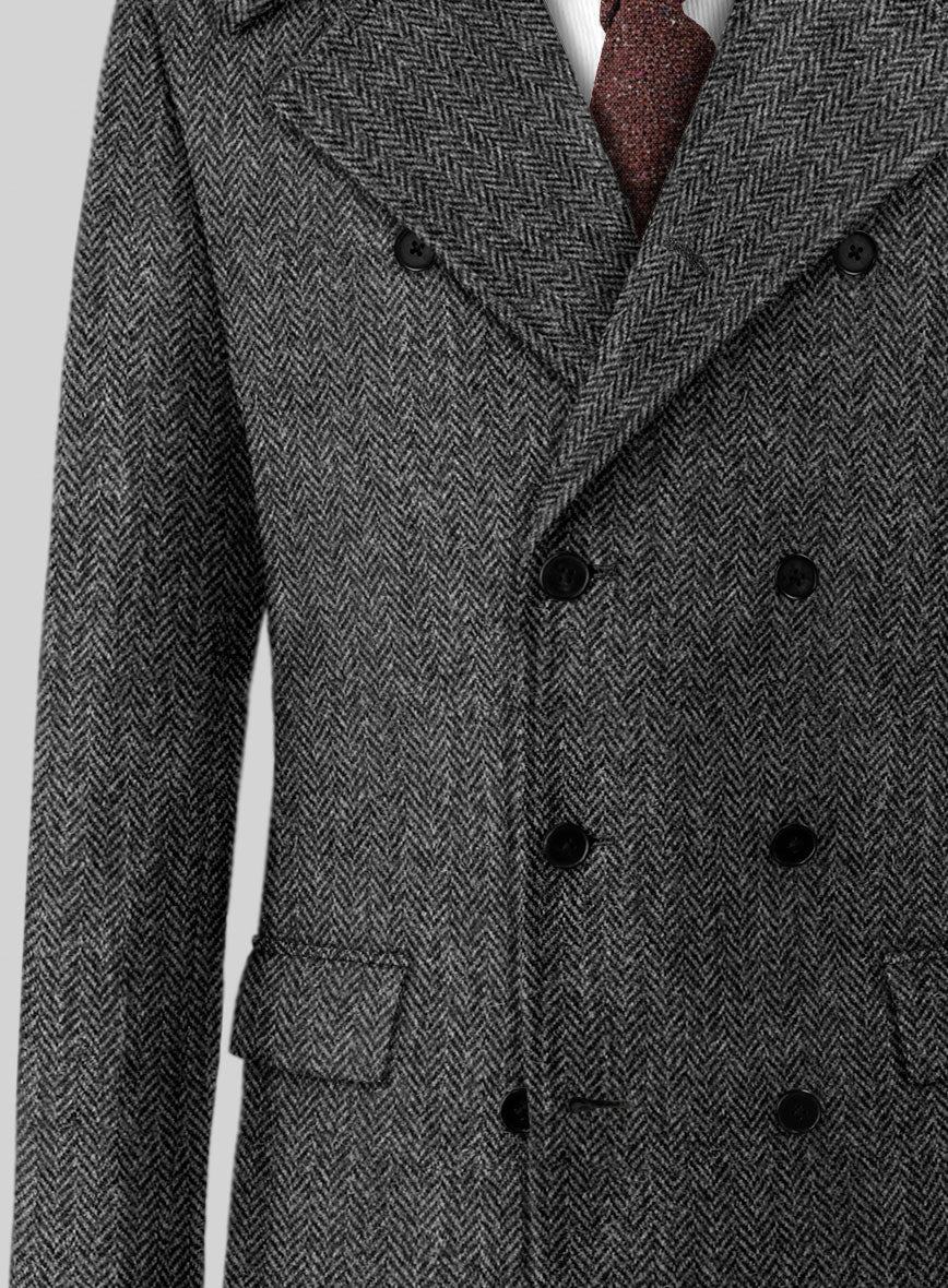 Harris Tweed Dark Gray Herringbone GQ Overcoat – StudioSuits
