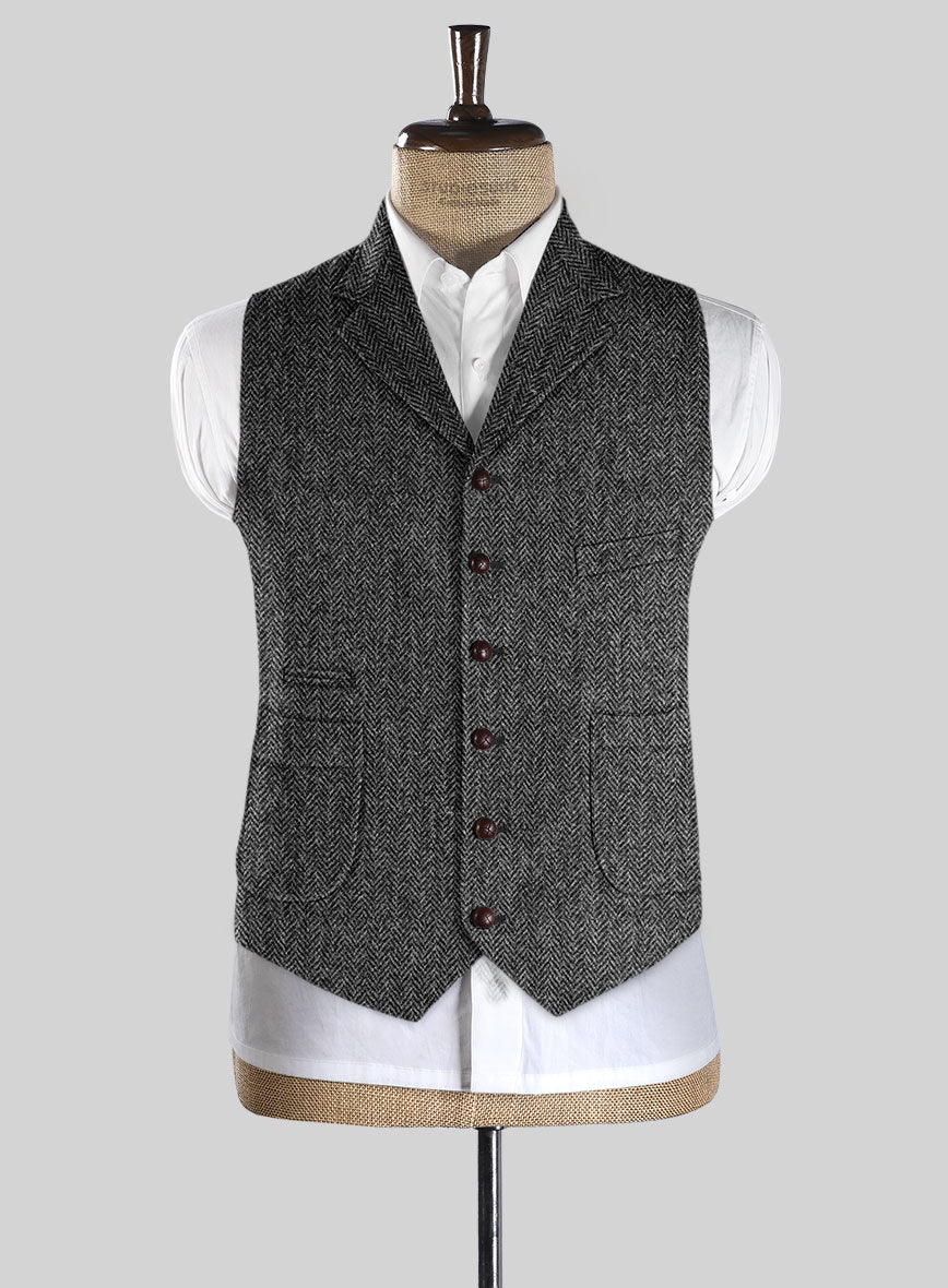 Harris Tweed Dark Gray Herringbone Hunting Vest - StudioSuits