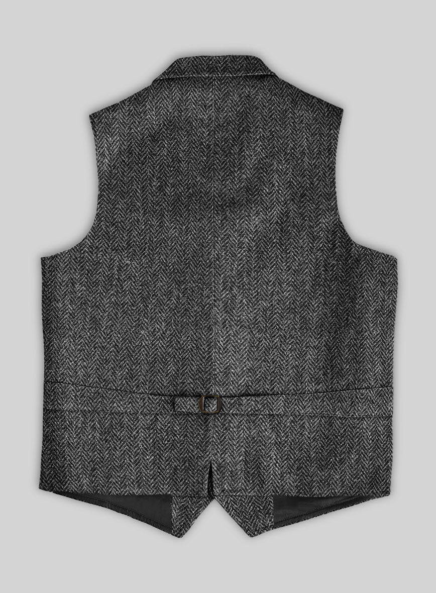 Harris Tweed Dark Gray Herringbone Hunting Vest - StudioSuits