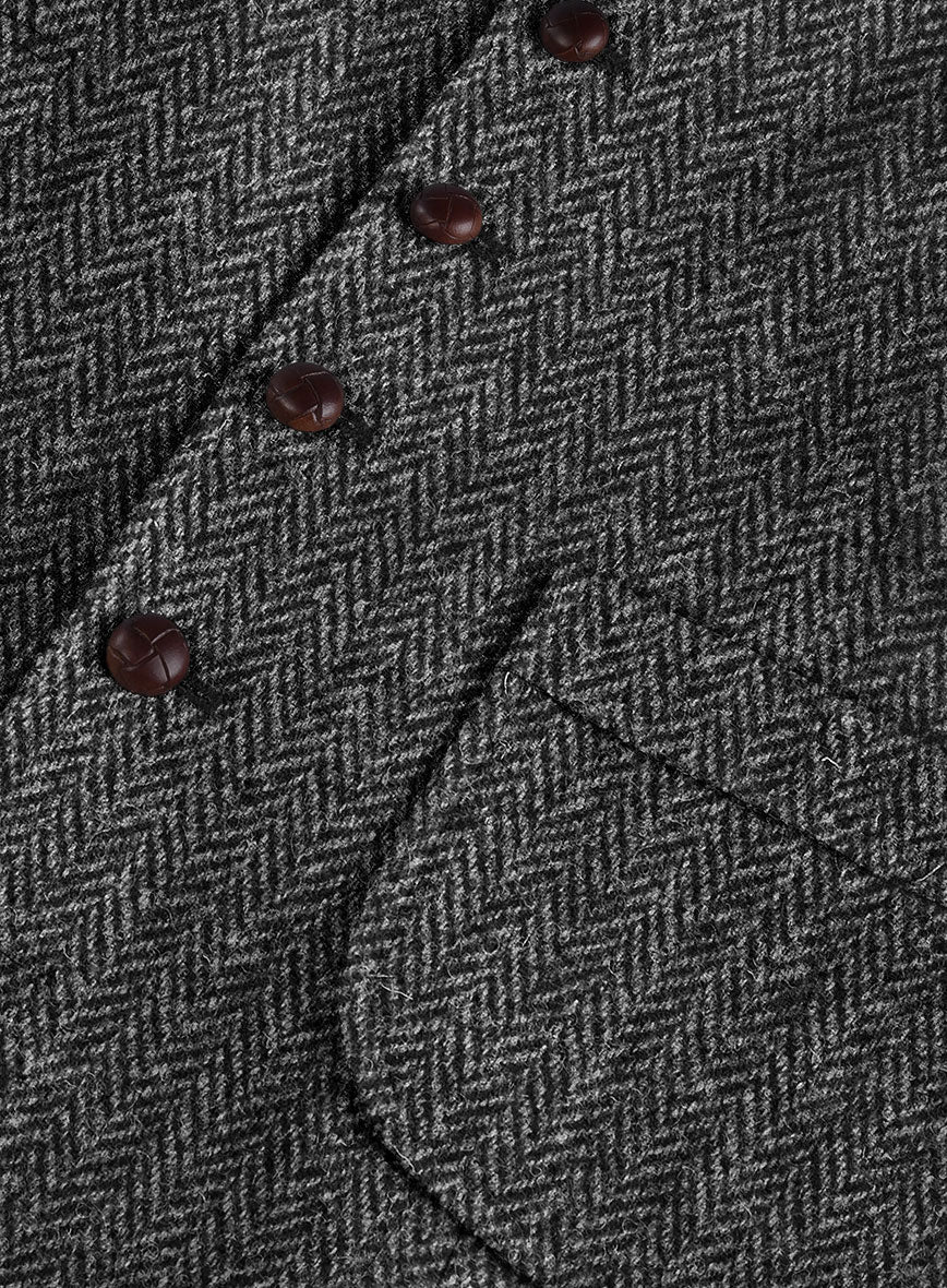 Harris Tweed Dark Gray Herringbone Hunting Vest - StudioSuits