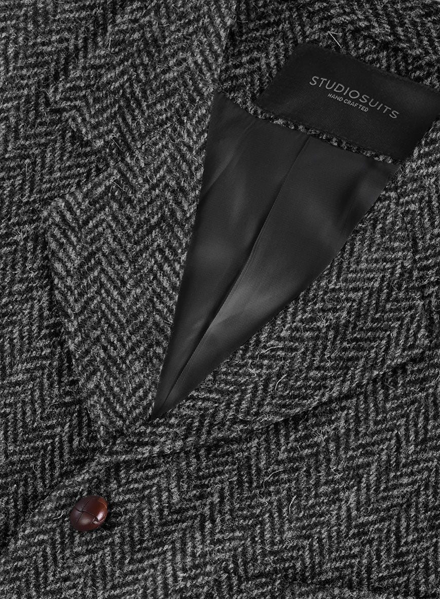 Harris Tweed Dark Gray Herringbone Hunting Vest - StudioSuits