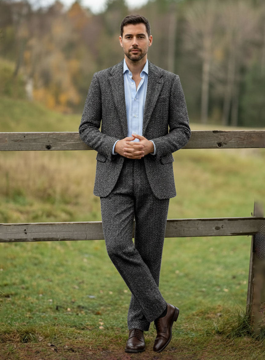 Harris Tweed Dark Gray Herringbone Suit - StudioSuits