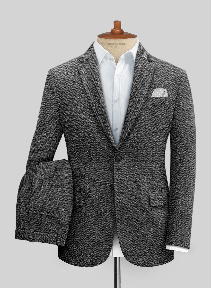 Harris Tweed Dark Gray Herringbone Suit - StudioSuits