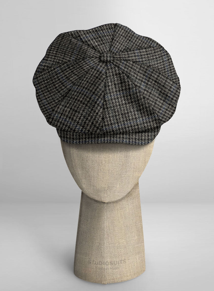 Harris Tweed Dark Gray Check Newsboy Cap - StudioSuits