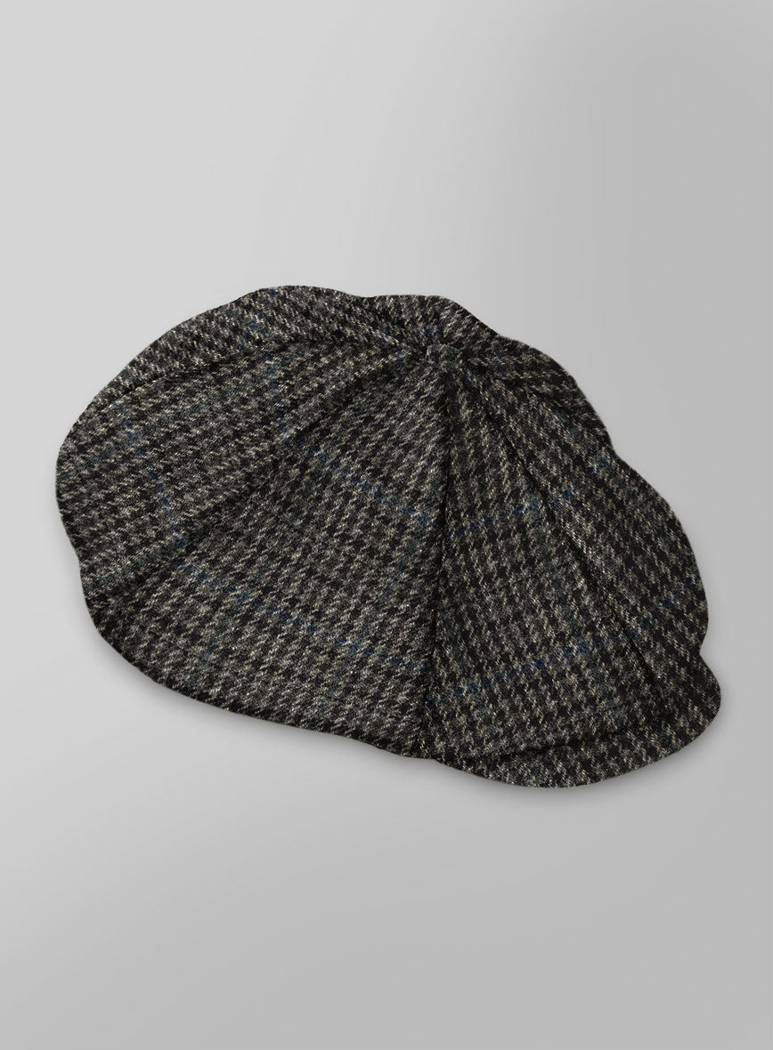 Harris Tweed Dark Gray Check Newsboy Cap - StudioSuits