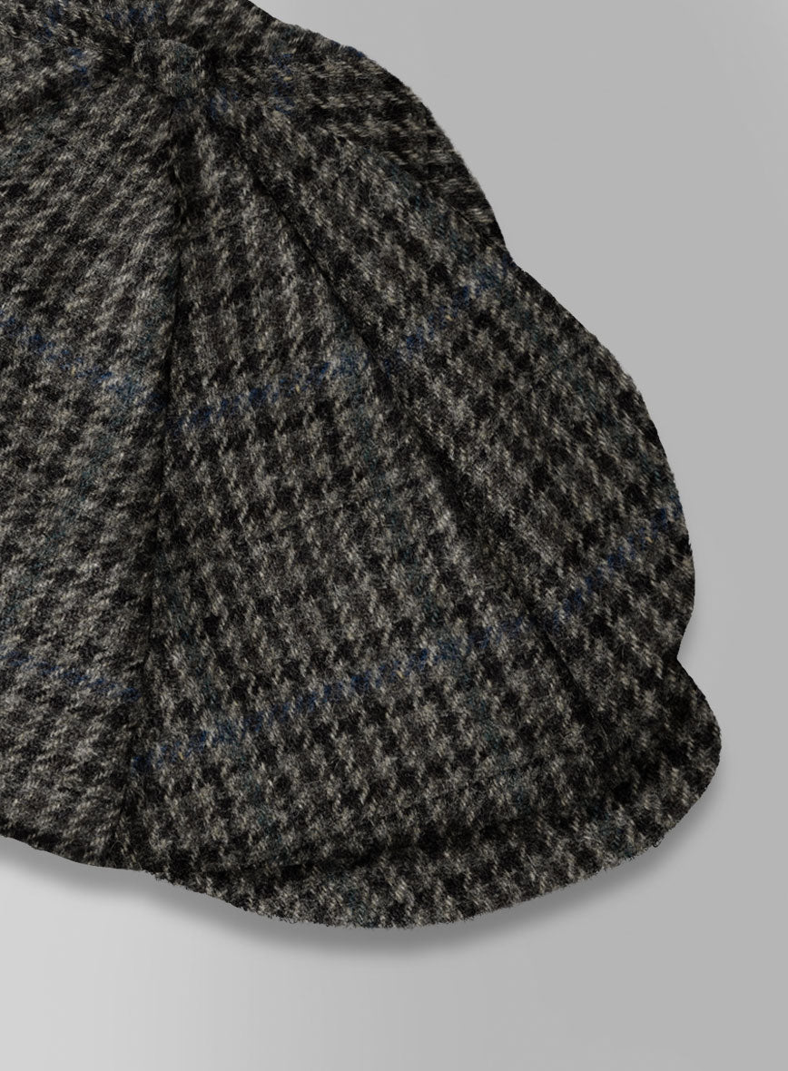 Harris Tweed Dark Gray Check Newsboy Cap - StudioSuits
