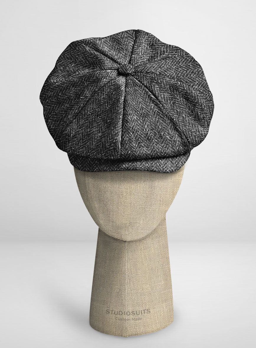 Harris Tweed Dark Gray Herringbone Newsboy Cap - StudioSuits