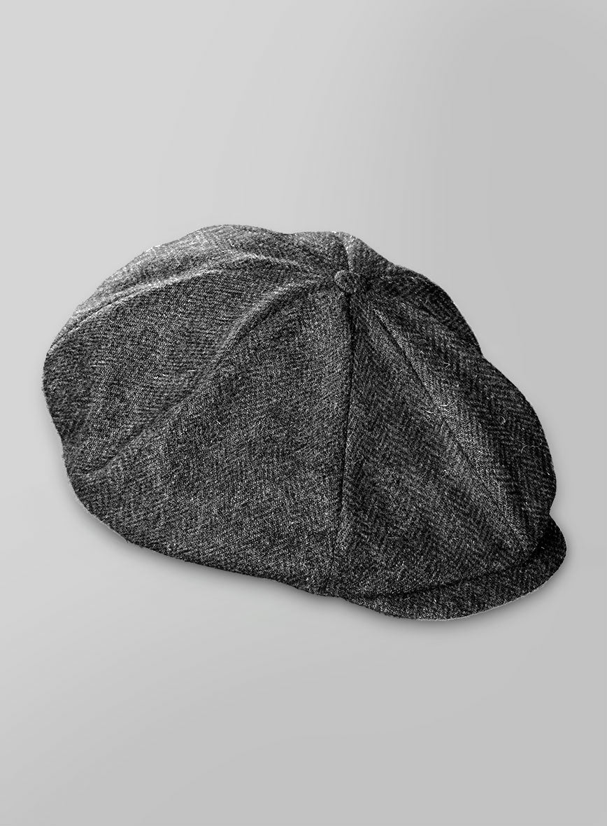 Harris Tweed Dark Gray Herringbone Newsboy Cap - StudioSuits