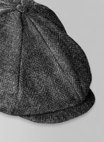 Harris Tweed Dark Gray Herringbone Newsboy Cap - StudioSuits