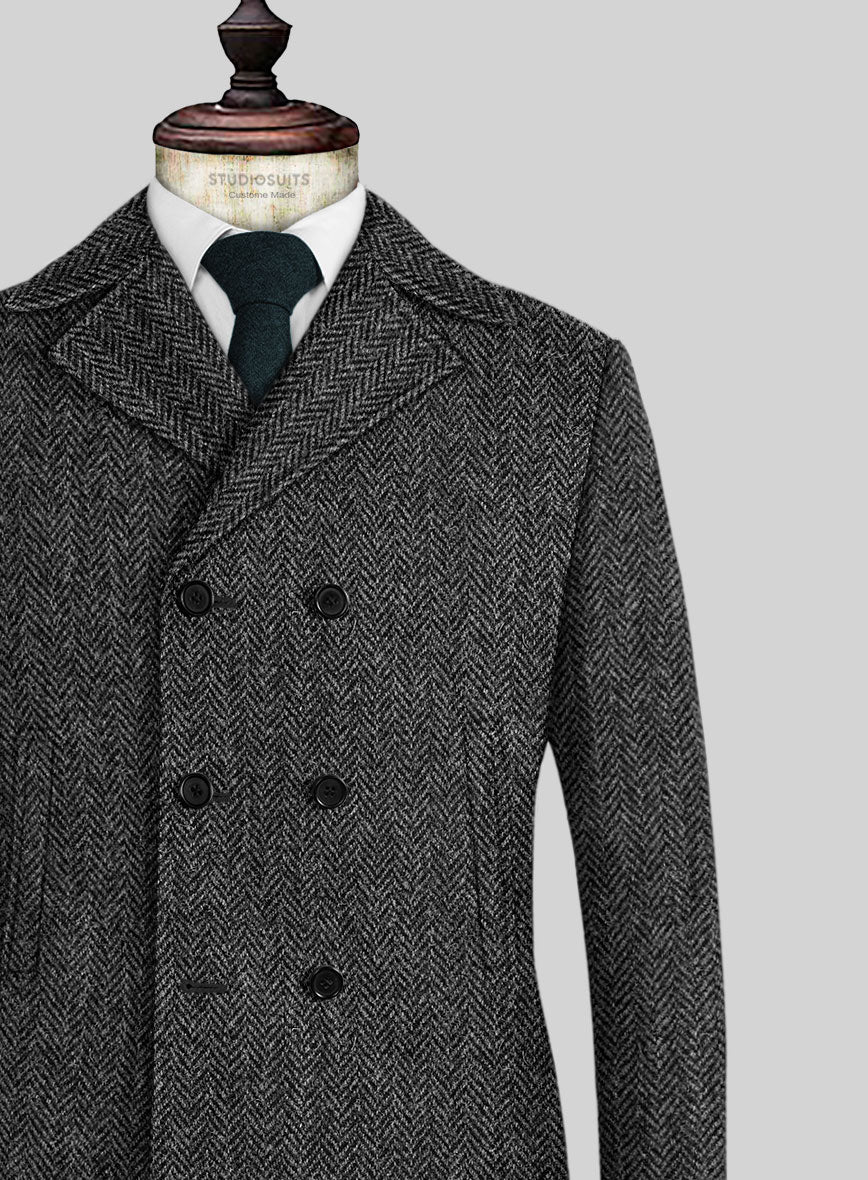Harris Tweed Dark Gray Herringbone Pea Coat – StudioSuits