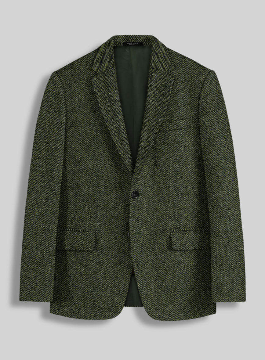 Harris Tweed Forest Green Herringbone Jacket - StudioSuits