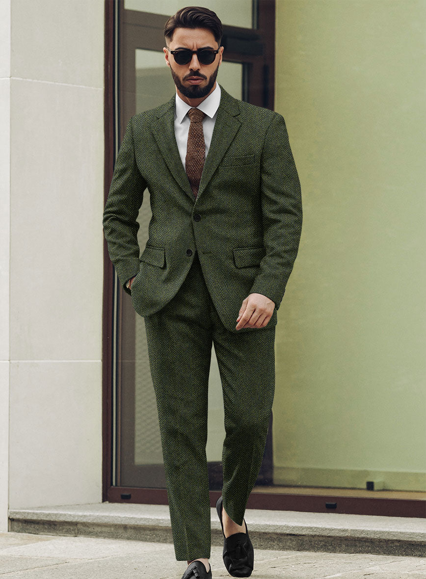Harris Tweed 70s ウールコート モスグリーン Harris Tweed Forest Green Herringbone Suit – StudioSuits