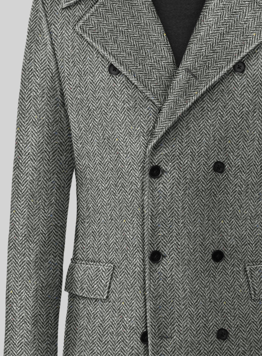 Harris Tweed Gray Chevron GQ Overcoat - StudioSuits