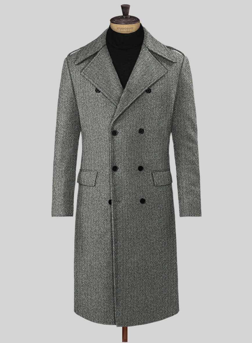 Harris Tweed Gray Chevron GQ Overcoat - StudioSuits