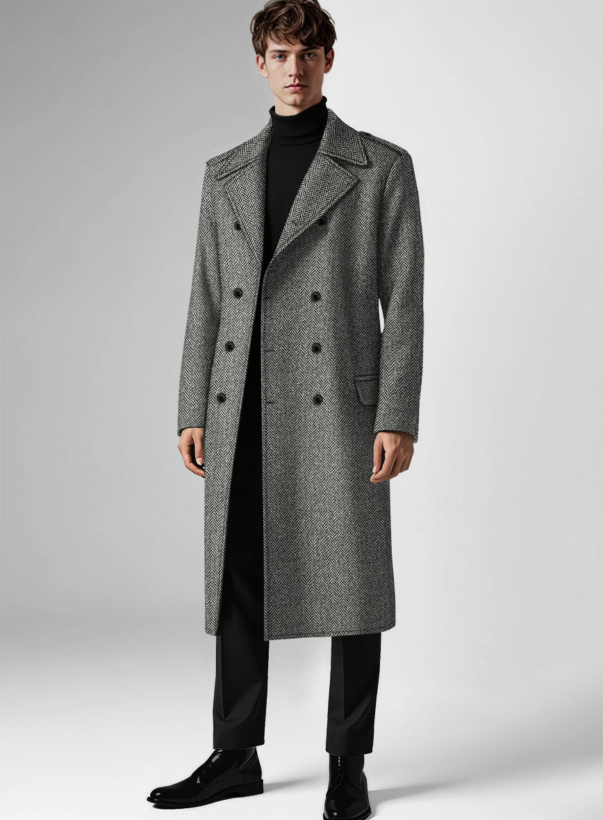 Harris Tweed Gray Chevron GQ Overcoat - StudioSuits
