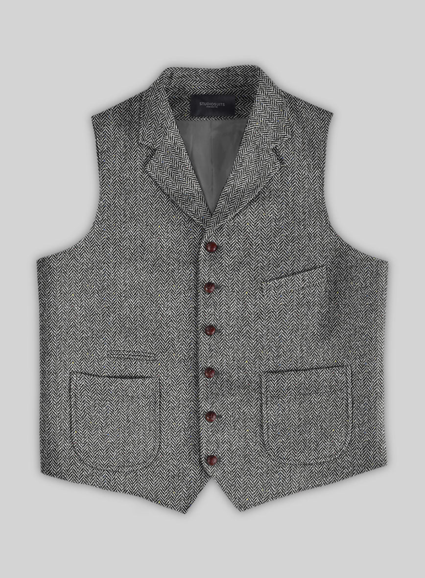 Harris Tweed Gray Chevron Hunting Vest - StudioSuits