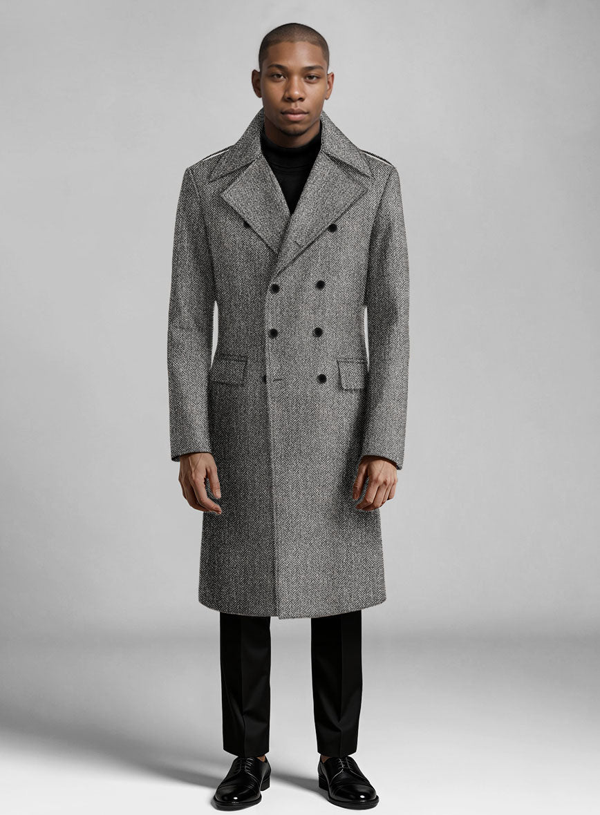 Harris Tweed Gray Herringbone GQ Overcoat – StudioSuits
