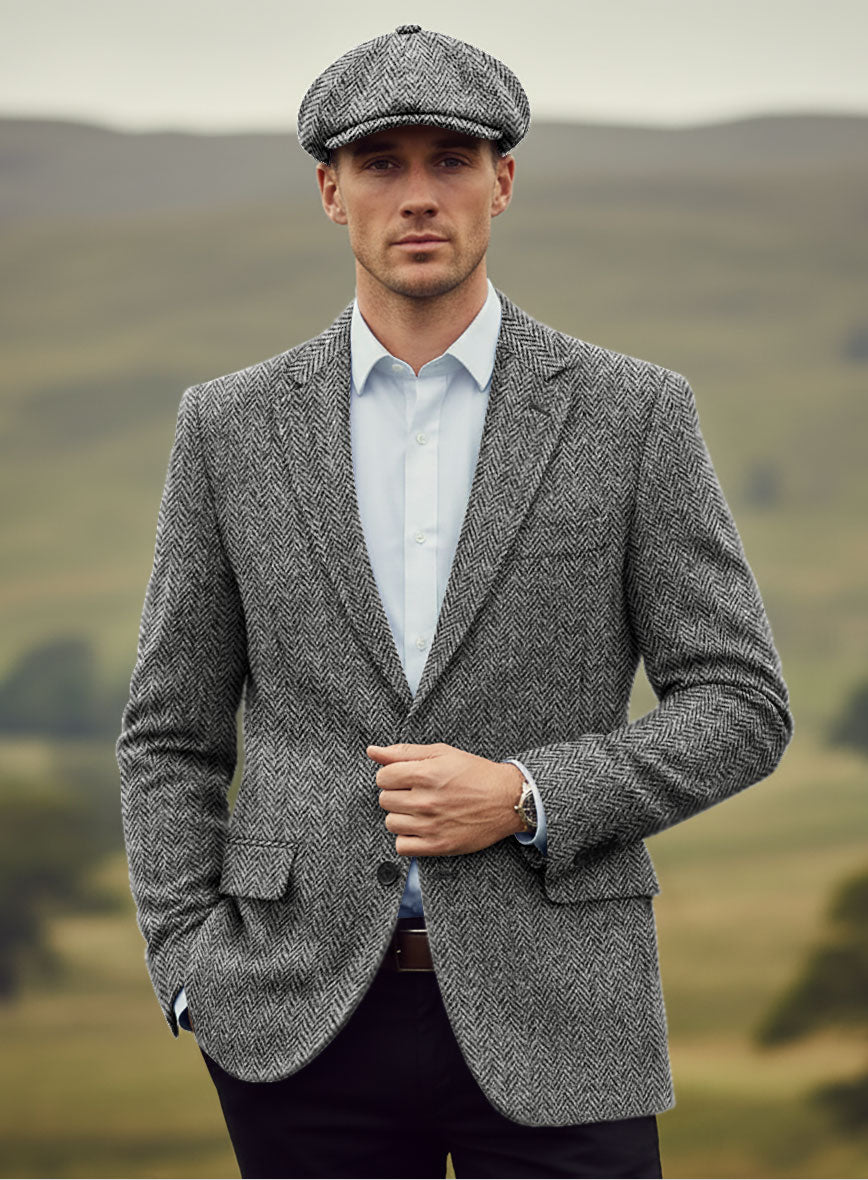 Harris Tweed Gray Herringbone Jacket - StudioSuits