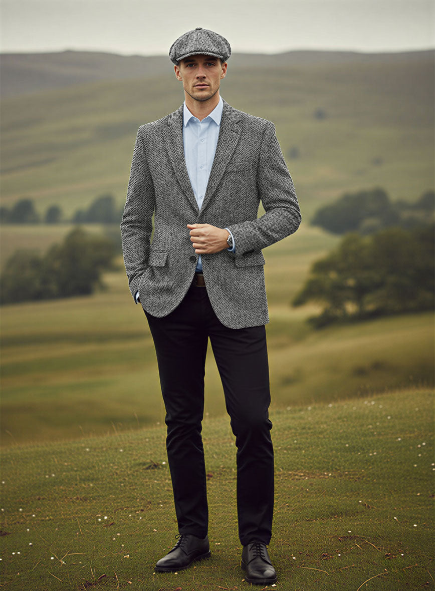Harris Tweed Gray Herringbone Jacket - StudioSuits