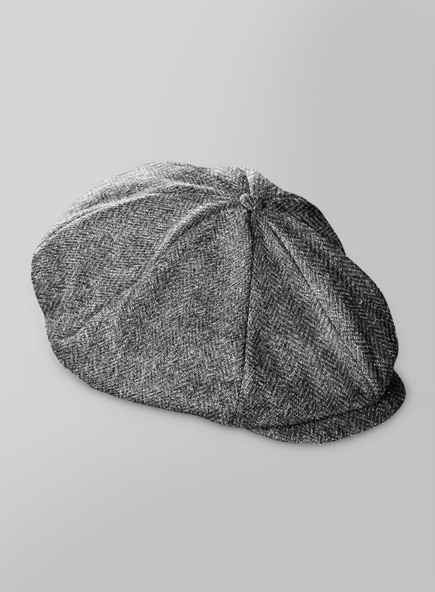 Harris Tweed Gray Herringbone Newsboy Cap - StudioSuits