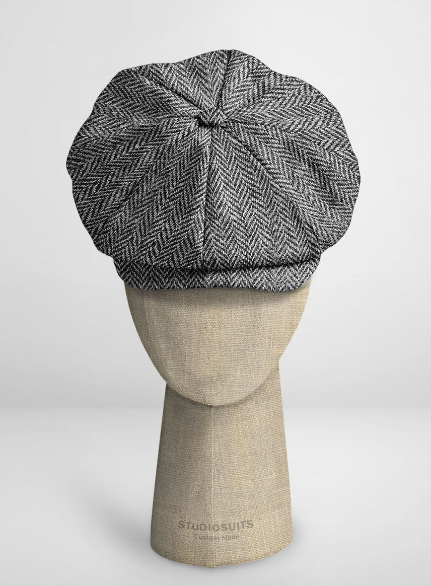 Harris Tweed Gray Herringbone Newsboy Cap - StudioSuits