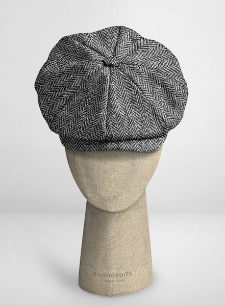 Harris Tweed Gray Herringbone Newsboy Cap – StudioSuits display picture 2