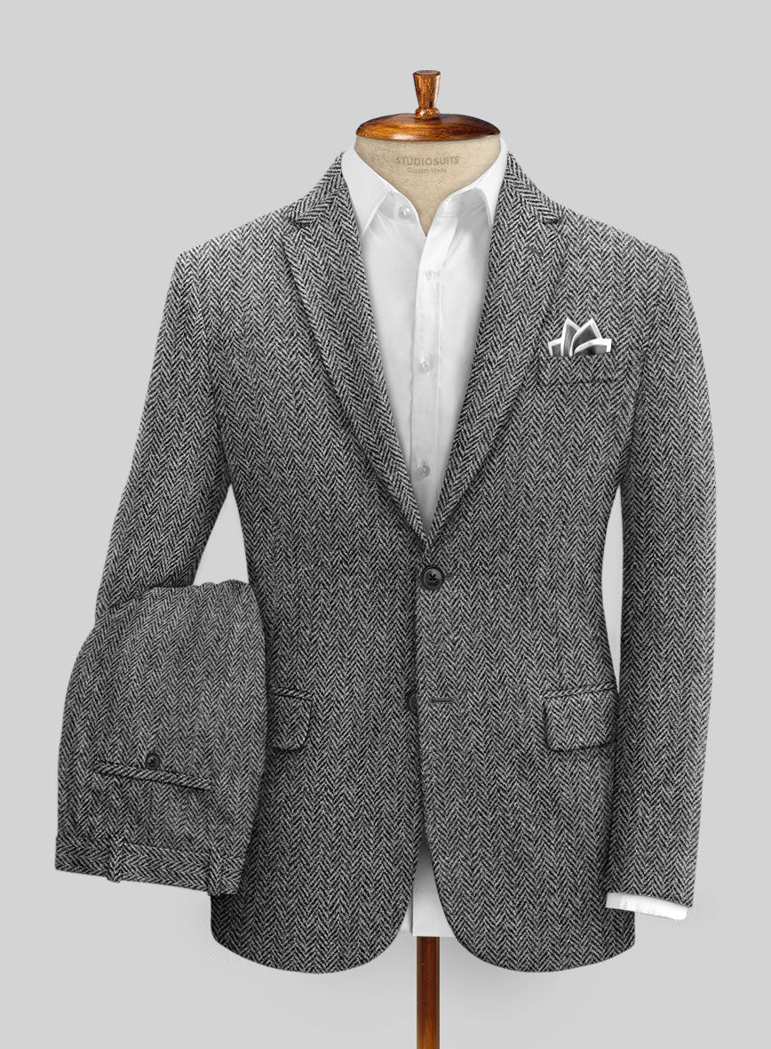 Harris Tweed Gray Herringbone Suit - StudioSuits