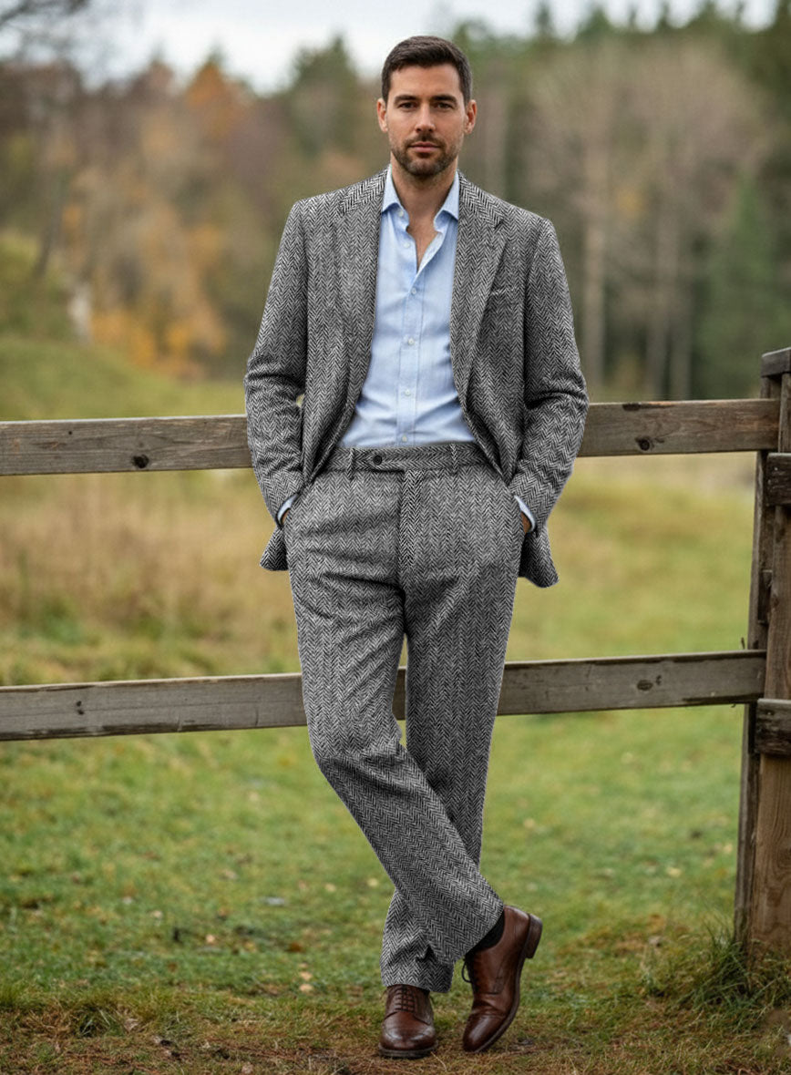 Harris Tweed Gray Herringbone Suit - StudioSuits