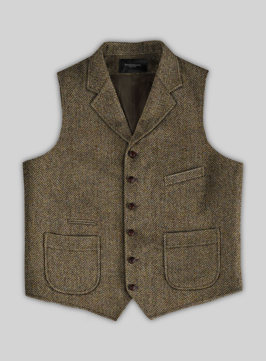 Harris Tweed Hebridean Brown Herringbone Hunting Vest - StudioSuits