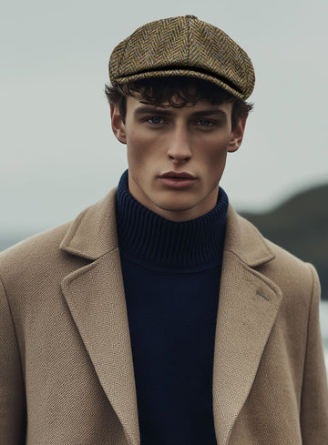 Harris Tweed Hebridean Brown Herringbone Newsboy Cap - StudioSuits