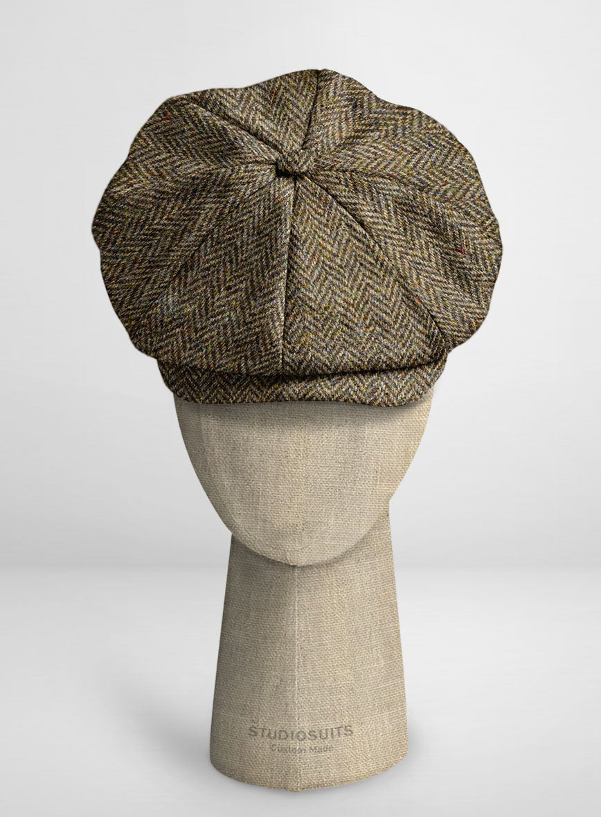 Harris Tweed Hebridean Brown Herringbone Newsboy Cap - StudioSuits