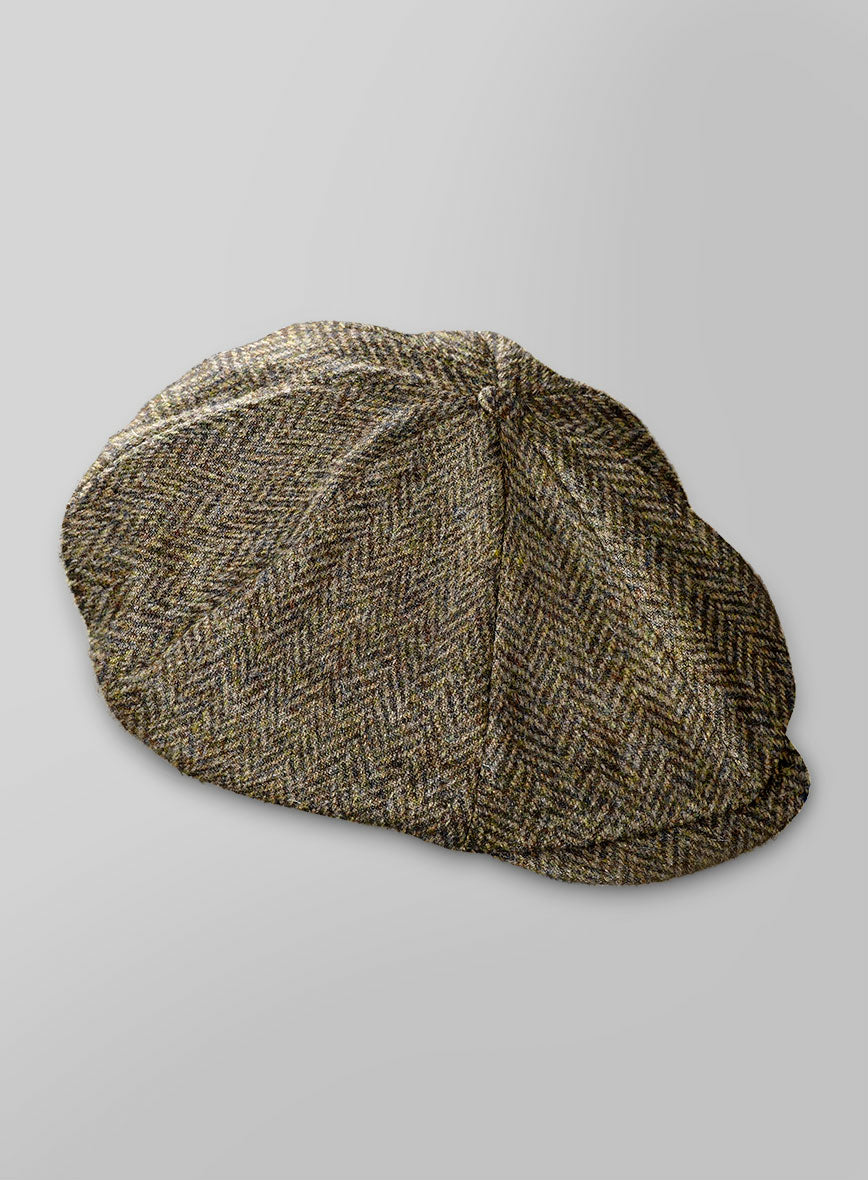 Harris Tweed Hebridean Brown Herringbone Newsboy Cap - StudioSuits