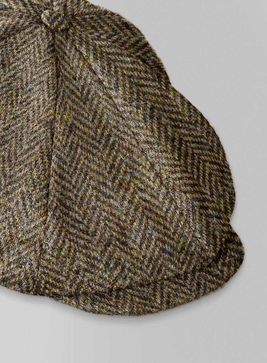 Harris Tweed Hebridean Brown Herringbone Newsboy Cap - StudioSuits