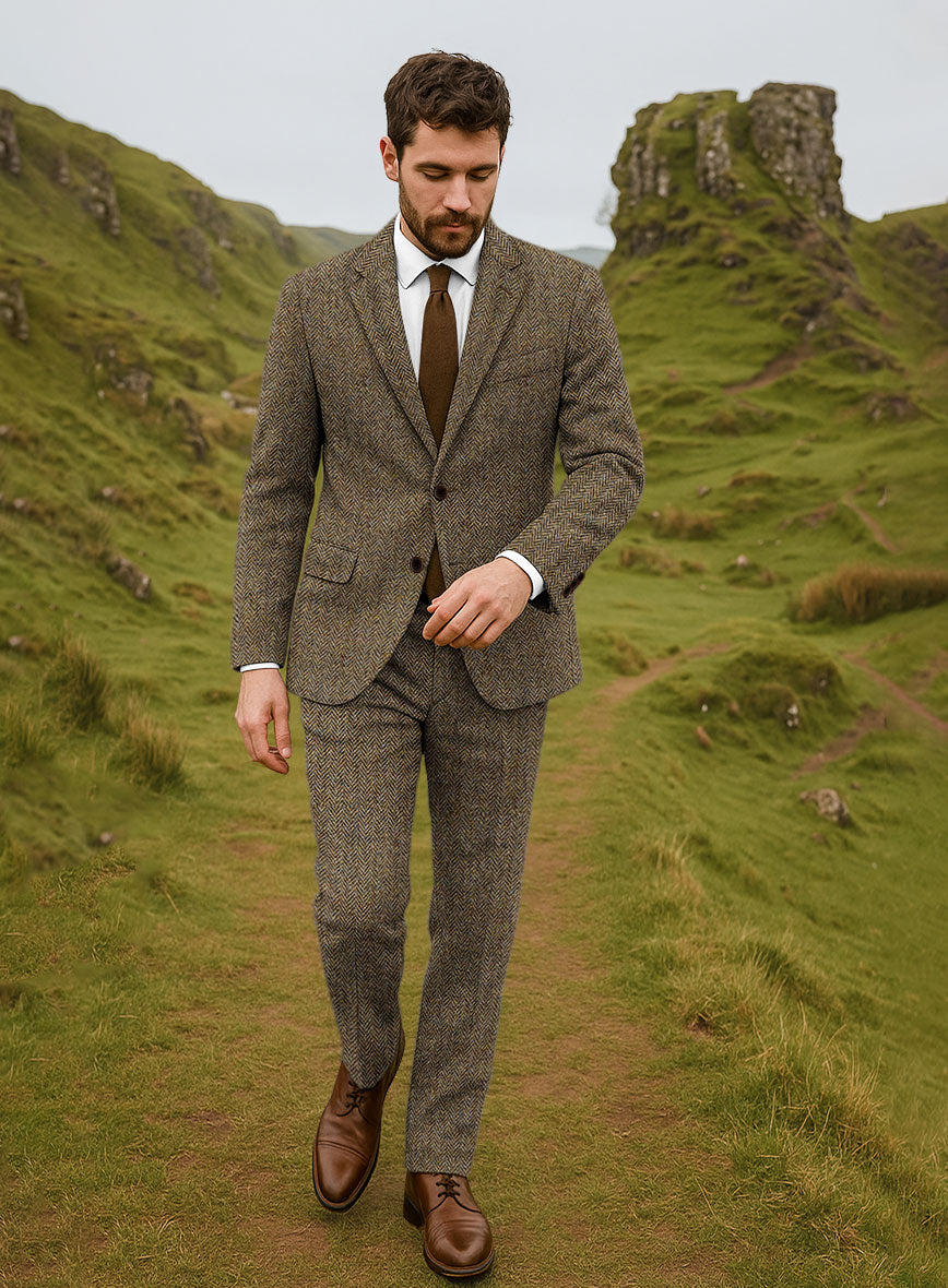 Harris Tweed Hebridean Brown Herringbone Suit - StudioSuits