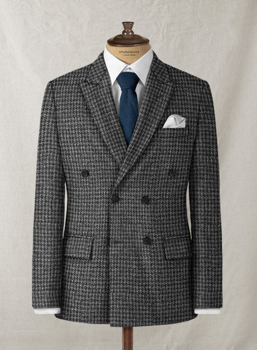 Harris Tweed Houndstooth Dark Gray Double Breasted Jacket - StudioSuits