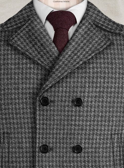 Harris Tweed Houndstooth Dark Gray Pea Coat - StudioSuits
