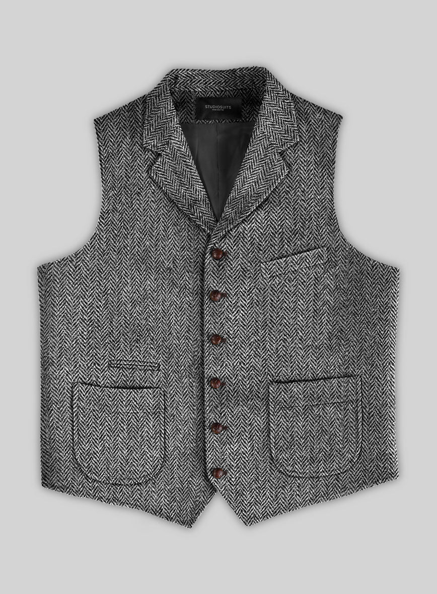 Harris Tweed Gray Herringbone Hunting Vest - StudioSuits