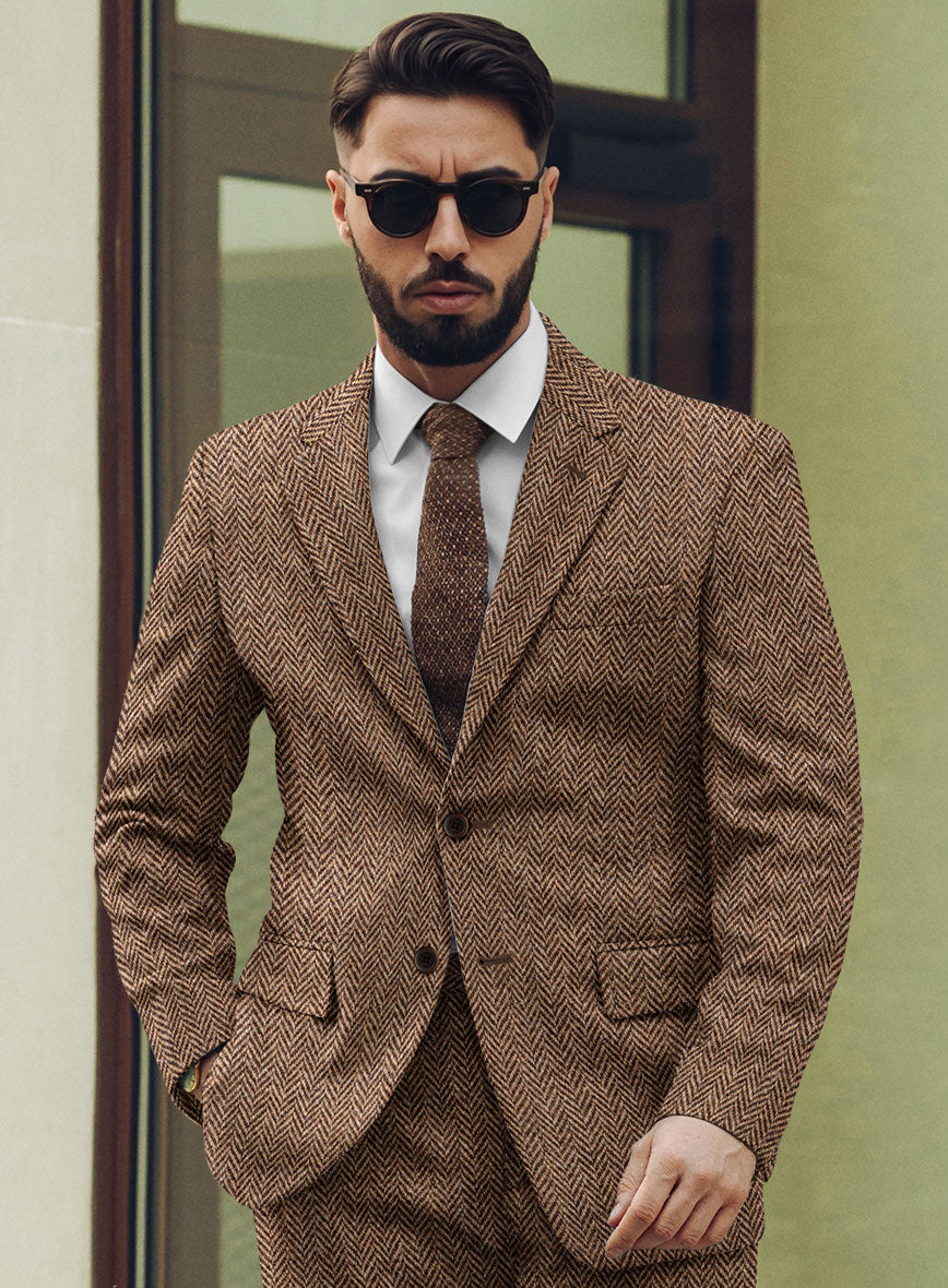 HARRIS TWEED セットアップ ジャケット ジレ スリーピース ブラウン Harris Tweed Irish Brown Herringbone Suit – StudioSuits