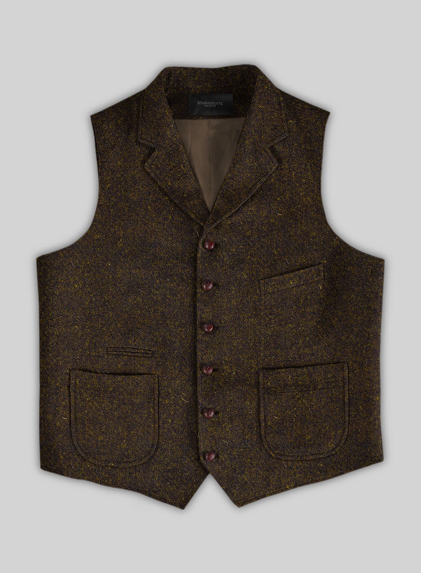 Harris Tweed Melange Dark Brown Hunting Vest - StudioSuits