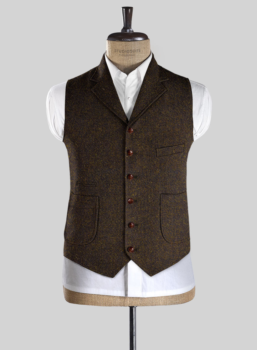 Harris Tweed Melange Dark Brown Hunting Vest - StudioSuits