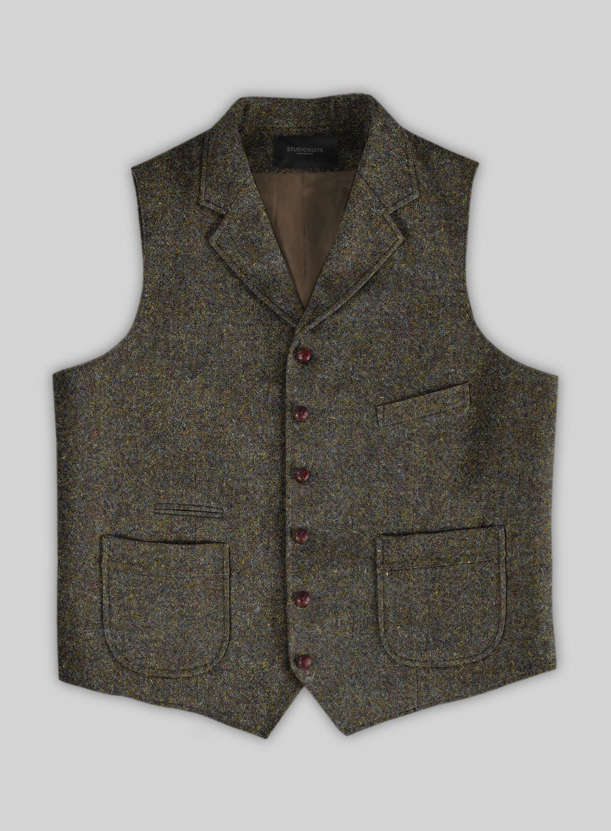 Harris Tweed Melange Green Hunting Vest - StudioSuits