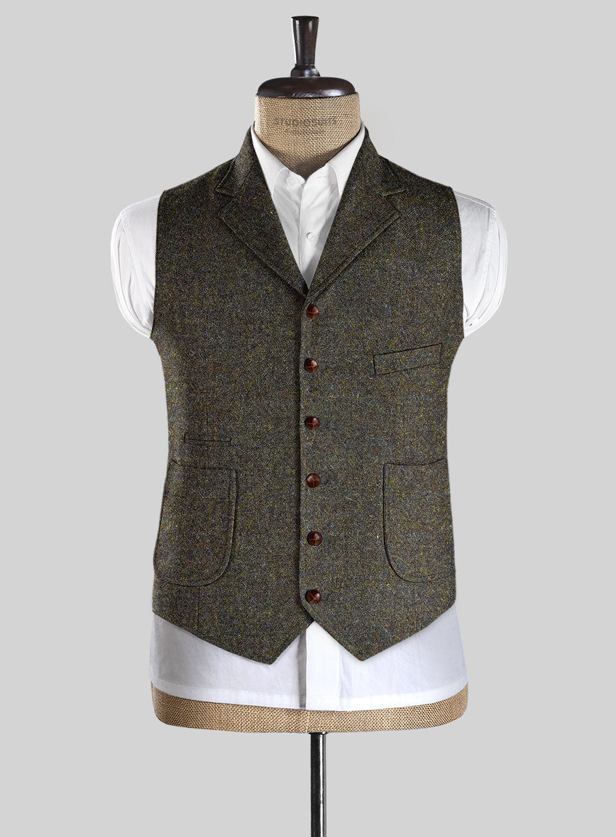 Harris Tweed Melange Green Hunting Vest - StudioSuits