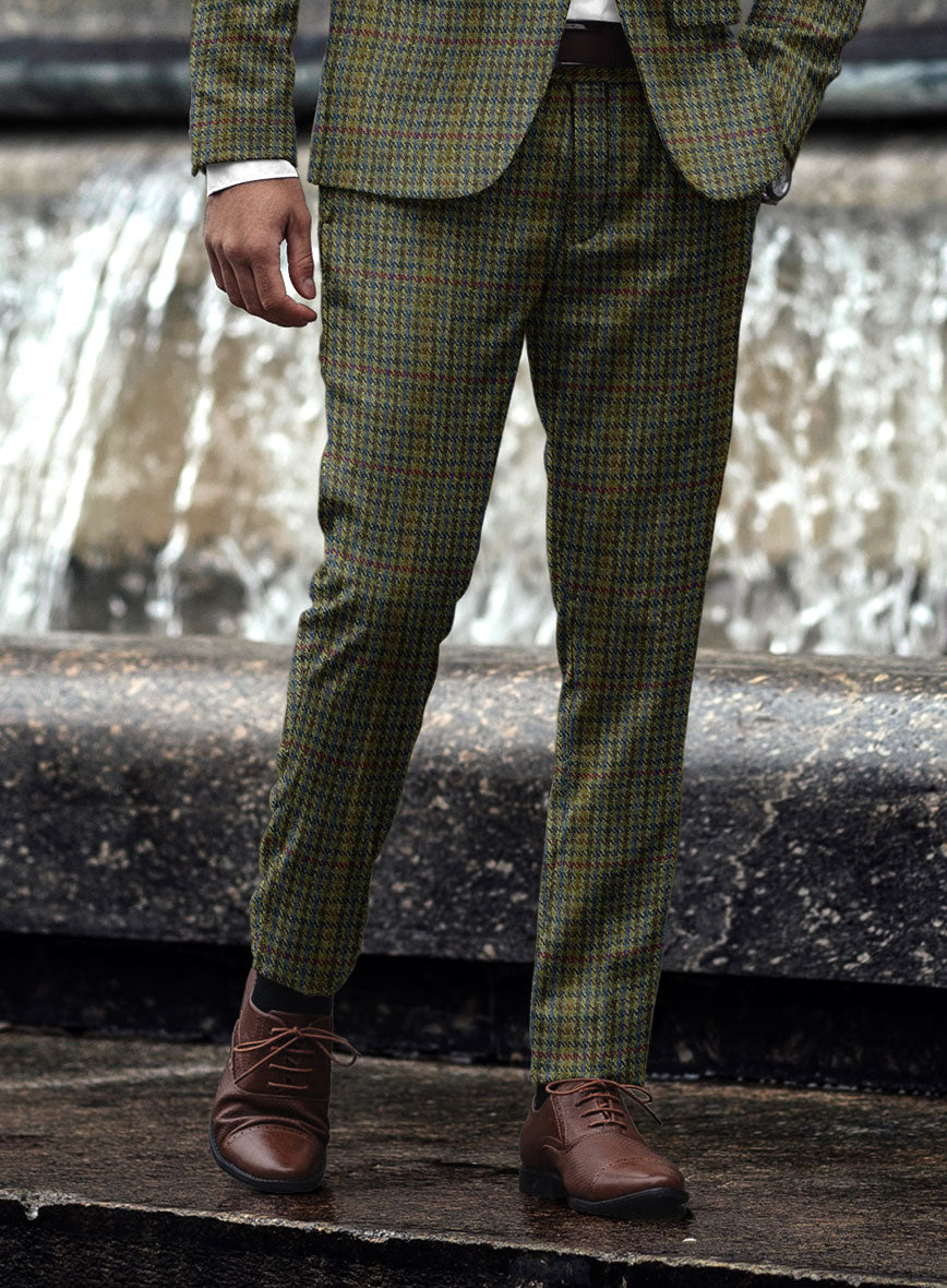 Harris Tweed Moss Green Houndstooth Pants - StudioSuits